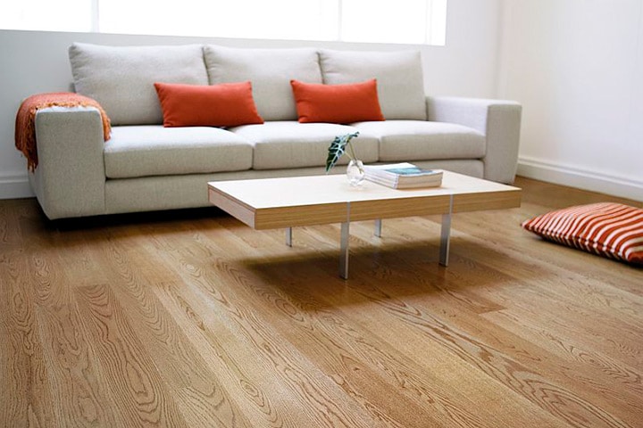 Lounge room with blonde hardwood flooring