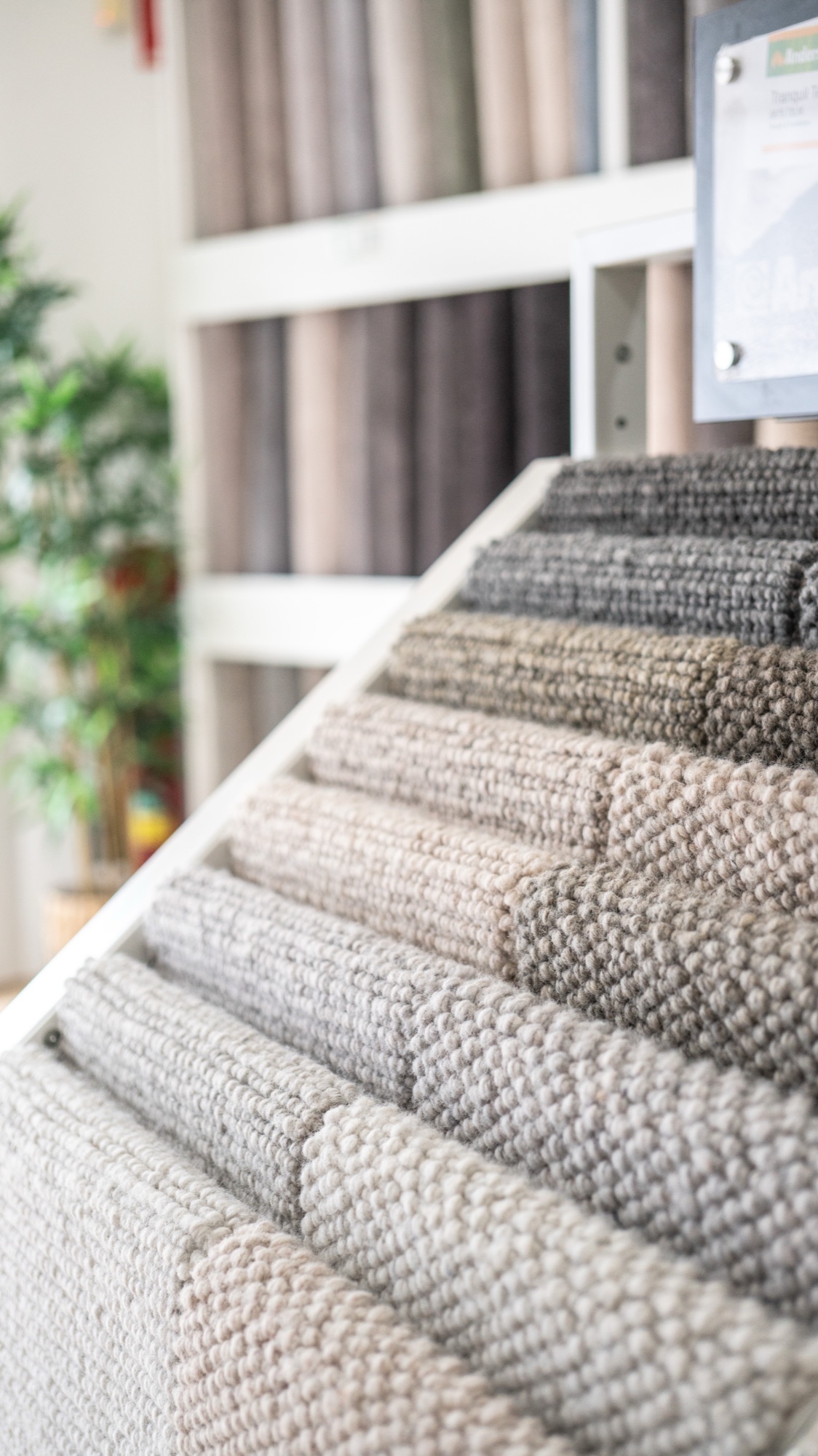 Carpet samples on display in an Andersens showroom